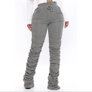 Sage green stacked rouched sweatpants 1X